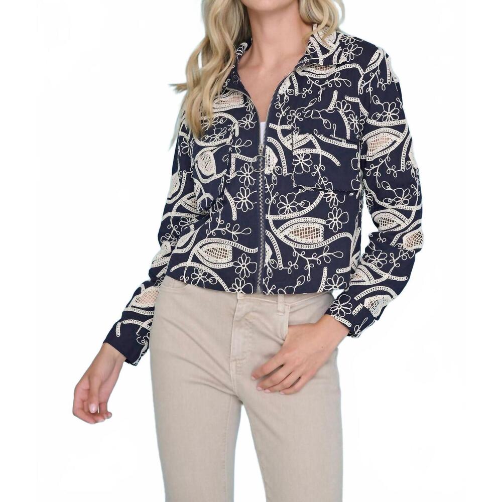 NEW PICADILLY garden charm cropped jacket in navy